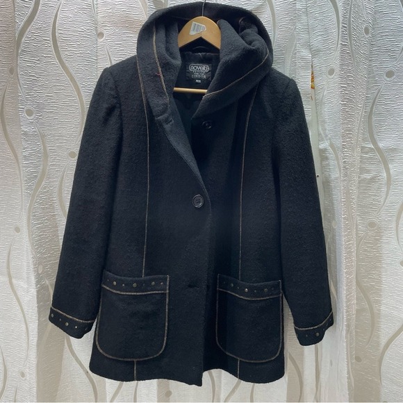 Novelti Jackets & Blazers - Novelti Petite Wool Blend Hooded Coat Womens Medium Black Studded 0818PL